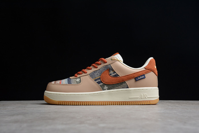 Nike air force 1 07 ess white brown metallic gold shoes cw2288-686