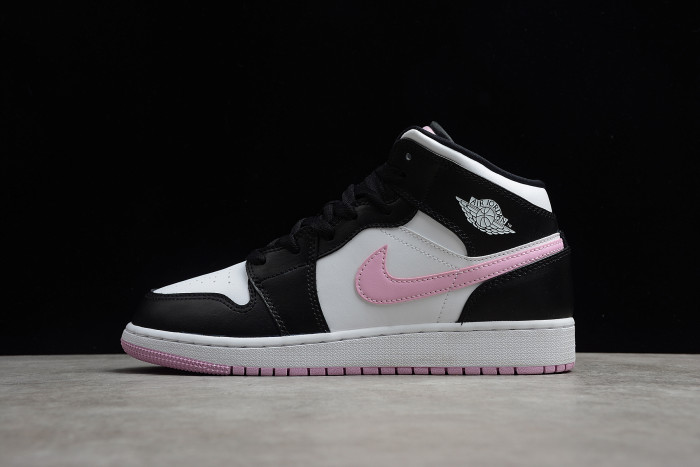 Air Jordan 1 mid white black light arctic pink (gs) 555112-103